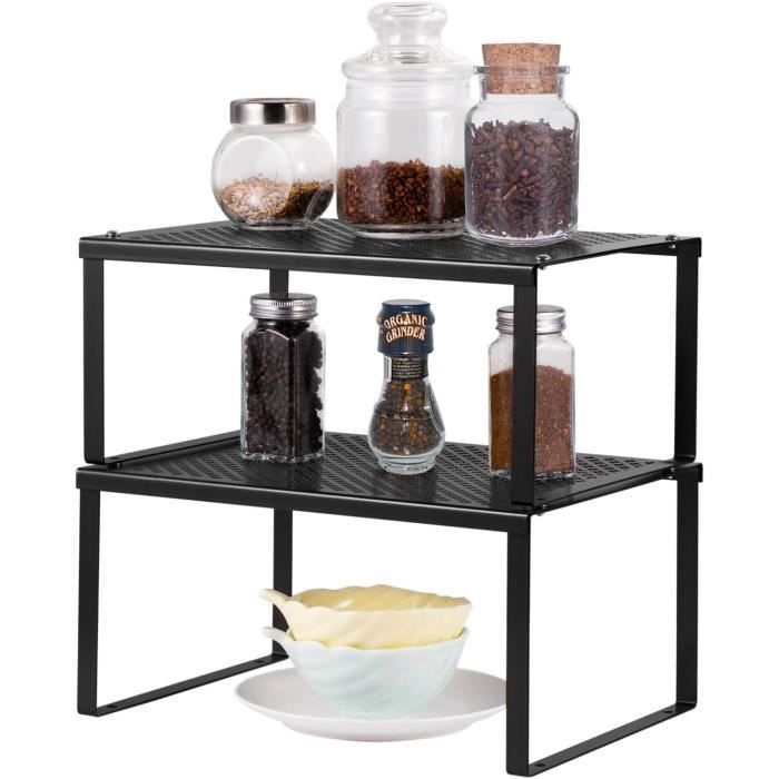 Lot De 2 Étagères De Rangement Cuisine Empilables - Dessus Bambou, Métal | Pour Sous Évier, Placard, Sacs Poubelles - 10