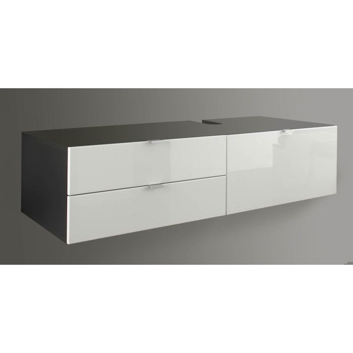 meuble sous lavabo blanc ultrabrillant - trend team - beach - 140x53x35 cm - 2 tiroirs, 1 porte