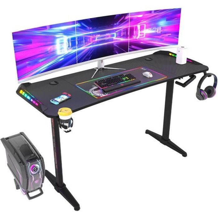 Bureau gamer Gaming - Panneaux de particules - Gris ombre et noir - L 180 x  P 67 x H 92 cm - PARISOT - Cdiscount Maison