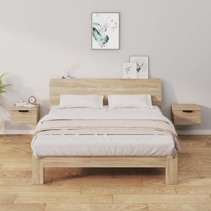 vidaXL Tables de chevet murales 2 pcs Chêne sonoma 34x30x20 cm811383