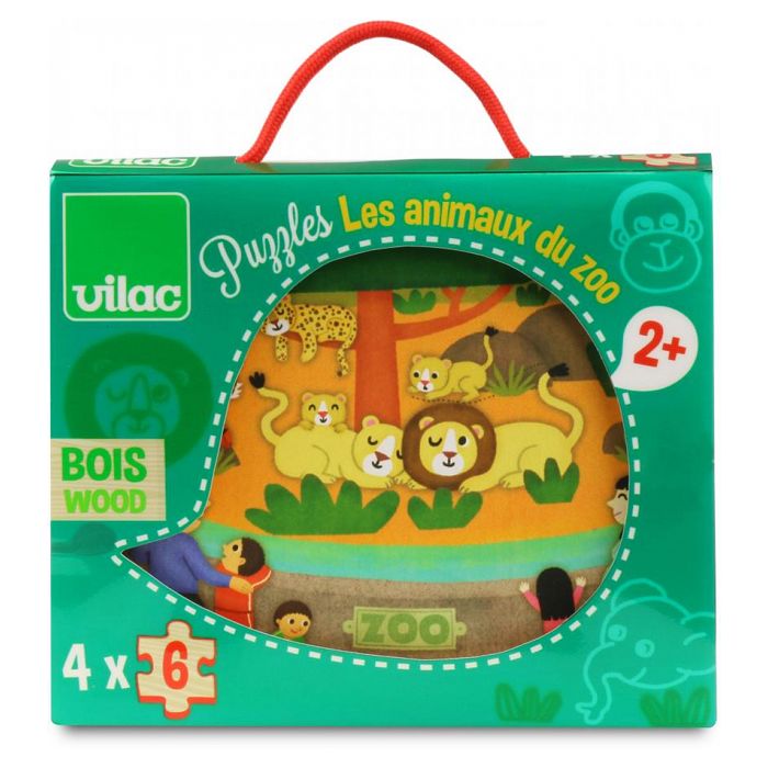 Puzzles du zoo en bois - VILAC - 4 puzzles de 6 pièces - Thème Animaux - Pour enfants de 2 ans et plus