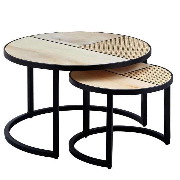 table d'appoint en bois massif / métal wohnling - table basse ronde - 2 pièces