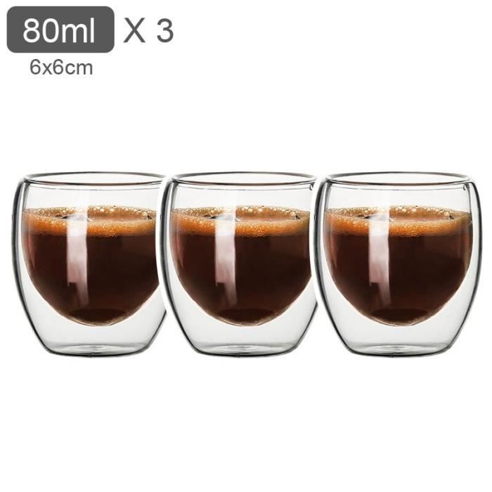 Set De 6 Tasses à Espresso En Verre Double Paroi 80ml - Transparentes, Isothermes, Lavables Au Lave-vaisselle