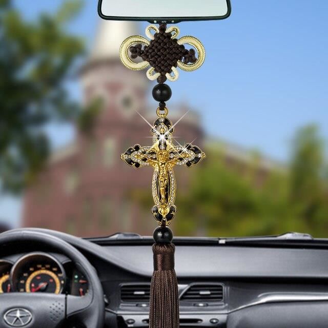 Pendentif Croix En Cristal Pour Rétroviseur De Voiture - Décoration Spirituelle Et élégante | Cadeau Pour Personne Religieuse