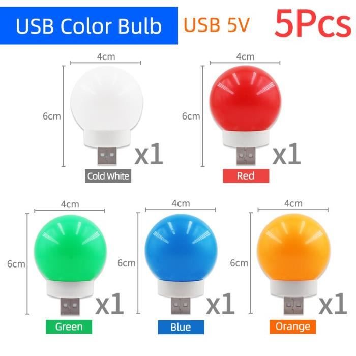 AMPOULE LED,USB 5 Colors 1WWarm Whiteampoule LED avec Clip, anneau