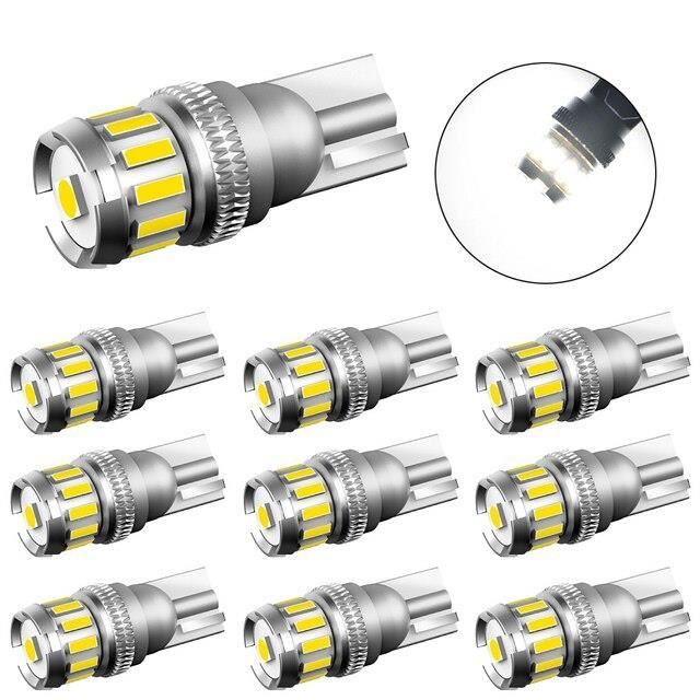 Ampoules LED T10 W5W 12V CANBUS - Lot De 10 - Blanc 6000K - Pour Lumière Intérieure Voiture (dôme, Plaque, Etc.)