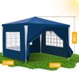 Faziango Tonnelle de jardin réception avec parois latérales fenêtres Tonnelle Camping portable Bleue 3x3m TENTE DE DOUCHE-1