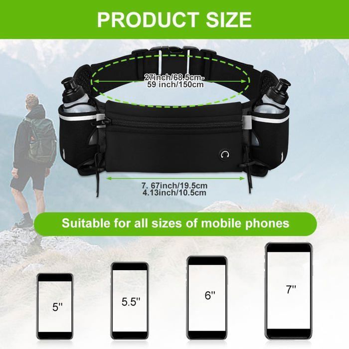 Noaxylic Ceinture Running, Homme et Femme, Sac Banane de Sport Etanche, Réglable, avec Sac pour Bouteille d'eau et Trou Écouteurs, Bande Réfléchissante, pour Courir, Voyage, Escalade, Randonnée, Vélo Noaxylic Ceinture Running, Homme et Femme, Sac Banane de Sport Etanche, Réglable, avec Sac pour Bouteille d'eau et Trou Écouteurs, Bande Réfléchissante, pour Courir, Voyage, Escalade, Randonnée, Vélo
