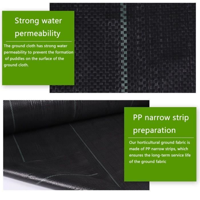 Noir 2x5m Membrane extérieure robuste pour barrière de serre, couverture de  sol de barrière'allée, en tissu d