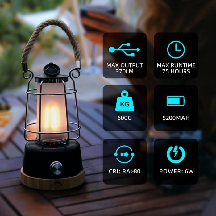 BEPER P207ILI101 Lanterne LED rechargeable pour usage extérieur et intérieur, 25 LED à lumière chaude, intensité réglable, IP44, USB Type-C inclus, autonomie jusqu'à 12 heures