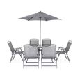 Table de jardin avec 6 fauteuils pliants gris et un parasol 2m. anthracite. structure acier avec revêtement anti rouille-2