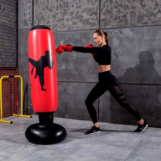 Sac De Frappe Gonflable 160 Cm Sur Pied Pour Boxe, MMA, Kickboxing – PVC 0,25 Mm, Avec Base Eau/Sable, Rébonds Rapides