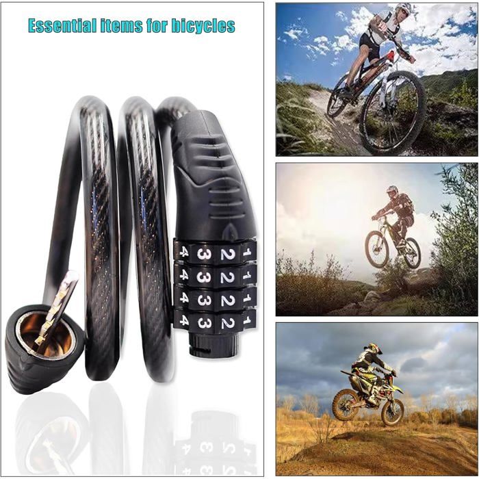 SNZ Antivol Vélo Câble Acier 60cm X 10mm - 2 Cadenas à Code 4 Chiffres, Revêtement PVC Anti-rouille - Pour Vélo, Trottinette, Moto