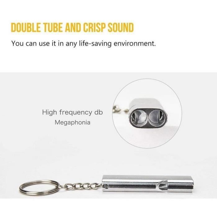Sifflet De Survie Haute Puissance 120 DB – Lot De 2, Double Tube, En Aluminium, Avec Porte-clés