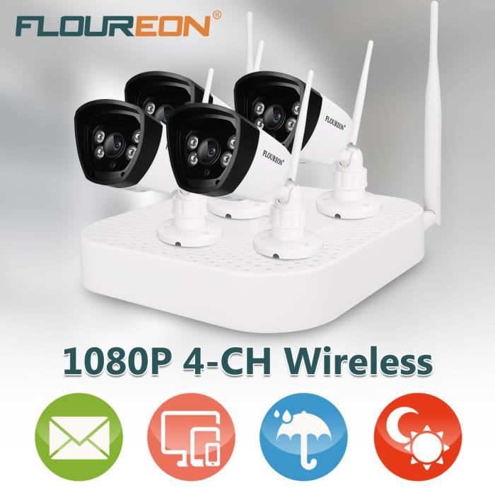 Floureon 4CH Sans fil 1080P CCTV DVR Kit Wifi HD 720P 1.0MP IP