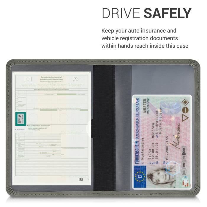 kwmobile Porte permis de Conduire Carte Grise avec Compartiments Cartes  Passeport - Étui Portefeuille de Protection en Simili Cuir Gris