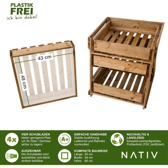 Boîte à Pommes KUPO En Bois Teinté Chêne Antique - 50,8 X 30,5 X 20,3 Cm, Renforcée, Bords Arrondis