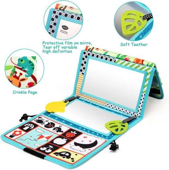 Miroir Bébé Montessori – Tapis D’Éveil Sensoriel – Jouet Éducatif 0-6 Mois – Stimulation Visuelle & Tactile