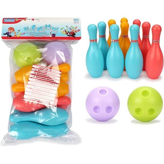 Jeu De Quilles Pour Enfants - 10 Quilles + 2 Boules - Plastique Coloré - Pour Intérieur Et Extérieur