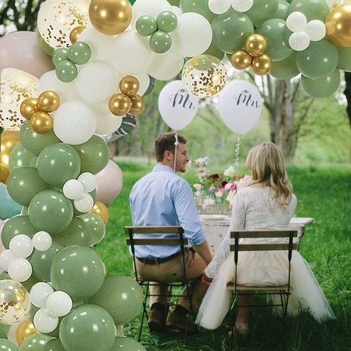 120 Ballons Latex 12 Pouces – Vert Sauge, Or, Blanc, Ivoire, Confettis Dorés | Pour Arche, Décoration Fête, Mariage, Baby Shower Ballons Hélium Air Mariage Baby Shower