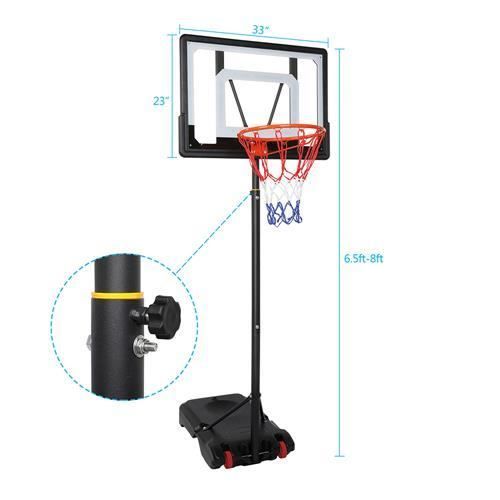 Panier de Basket-Ball sur Pied Hauteur Réglable 1.2m-2.1m avec Support et  roulettes pour Enfant-Adulte