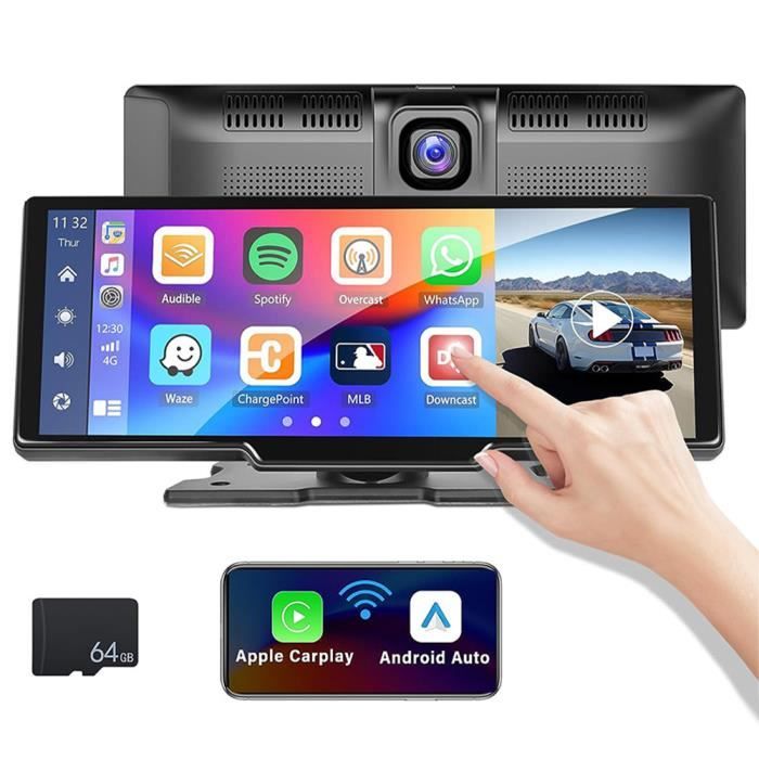 10,26 pouces écran tactile 2k voiture portable sans fil Apple Carplay  Android Radio multimédia Gps double objectif Dash Cam 1080p stéréo