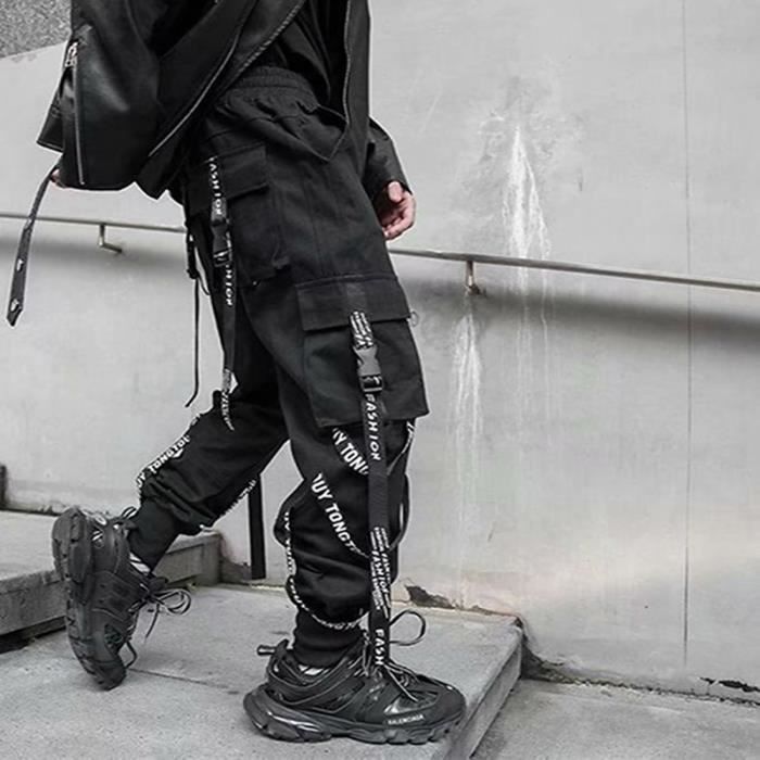 Pantalon Cargo noir hommes Joggers Cargo pantalon hommes Jogging japonais Streetwear Hip Hop Hippie bande Schwarz S Schwarz Cdiscount Pret a Porter