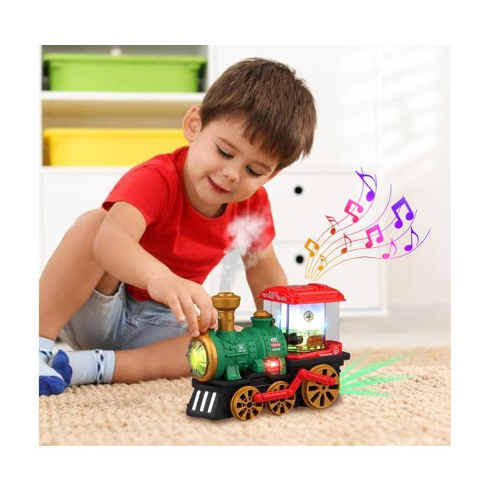 Train de Noël Électrique, Voiture de Train à Vapeur Électrique pour Enfants, avec Effets