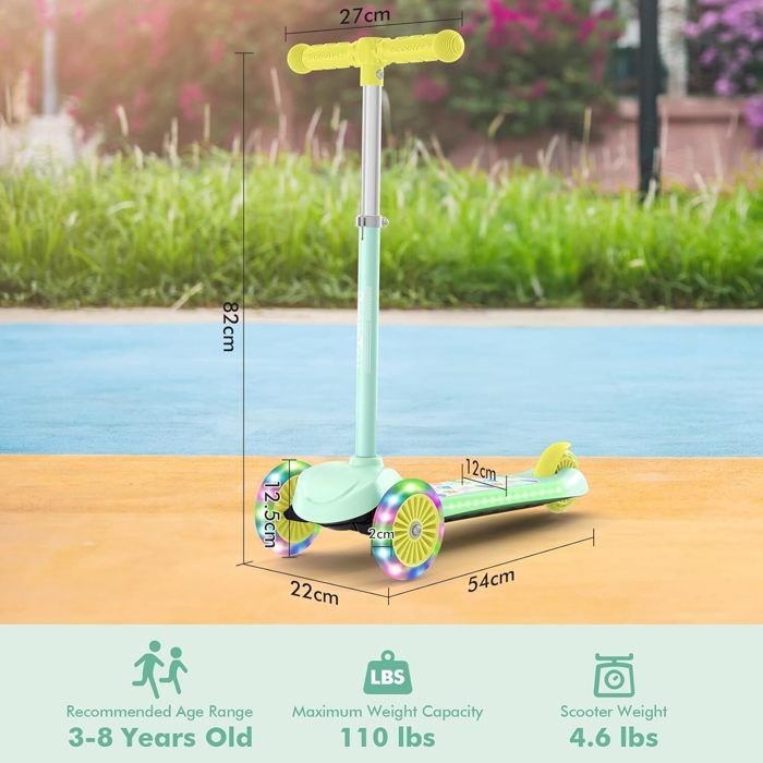 Trottinette 3 Roues IMMEK Pour Enfants De 2 à 8 Ans – Hauteur Réglable 61-73,5 Cm – Roues LED Sans Batterie – Charge Max 50 Kg