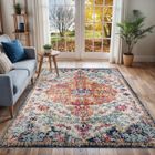 LIVABLISS Tapis de Salon à Poils Courts Doux Vintage Oriental LOU 200x275cm Multicolore/Orange