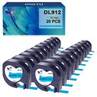 20 ONLYU Compatible pour Dymo LetraTag Ruban Plastique 91205, 12mm x 4 m,pour Dymo LetraTag LT-100H,  noir sur bleu