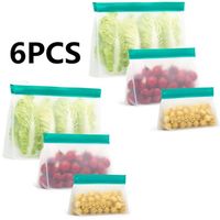 Sac de nourriture, sac de rangement pour réfrigérateur, sac de conservation des produits frais,6 pièces (grand*2+moyen*2 + petit*2)