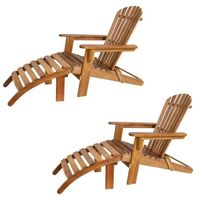 Casaria 2x Chaise longue transat Adirondack en bois d'acacia avec repose-pieds Bain de soleil Siège de jardin pliable Extérieur