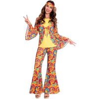 Déguisement hippie orange femme - Polyester - Pantalon, haut façon gilet et tour de tête