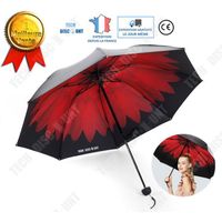 TD® Parapluie noir rouge grand 3 pliant double usage anti-UV protection pluie ouverture et fermeture manuelle écran soleil créatif 