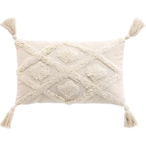 Atmosphera - Coussin Décoratif Poppy 58x38 Cm | Tissu Coton Tufté Effet Lin | Couleur Beige | Intérieur Et Salon