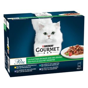 BOITES - PATÉES LOT DE 2 - PURINA GOURMET - Perle Les Filettines en Sauce avec des Légumes Pâtée pour chat  - paquet de 12 sachets de 85 g