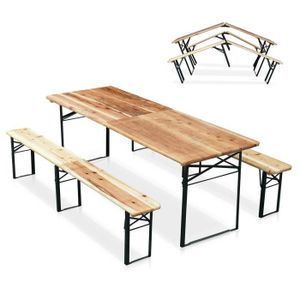 TABLE DE JARDIN  Table de brasserie pliante bancs bois ensemble 220