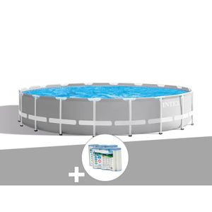 PISCINE Kit piscine tubulaire Intex Prism Frame ronde 5,49 x 1,22 m + 6 cartouches de filtration Gris Clair