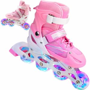 Hikole Patin a Roulette Fille Roller Enfant 4 Roues avec Lumineuses Patins  à roulettes Réglables Respirant Protection Complète pour Enfants Débutants