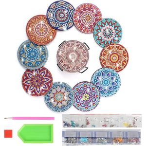 Dessous De Verre Diamant Painting - 6 Pièces Motif Mandala En Liège Et Céramique - Anti-Glisse Et Absorbant