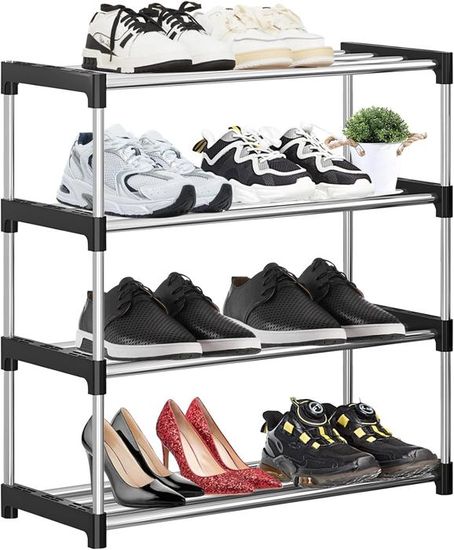 AOODA Étagère à Chaussures En Métal à 4 Niveaux Pour Placard, Large Et Empilable, Pour Entrée, Chambre à Coucher, Sol, Peut Contenir 30 Paires De