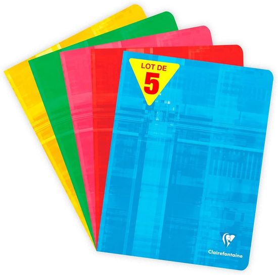 Cahiers Clairefontaine Lot De 5 - 17x22cm, 48 Pages Grands Carreaux, Papier 90g/m²
