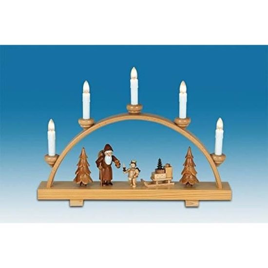 Rudolphs Schatzkiste Arc Lumineux Stimmungsleuchter Arches avec Éclairage - Père Noël Avec Ange / Nature Largeur Environ 40cm Neuf
