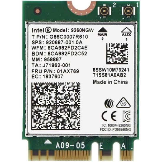 Carte WiFi Intel 9560AC - Double Bande 2.4G/5G, Bluetooth 5.0 - Compatible Dell, Acer, Asus...