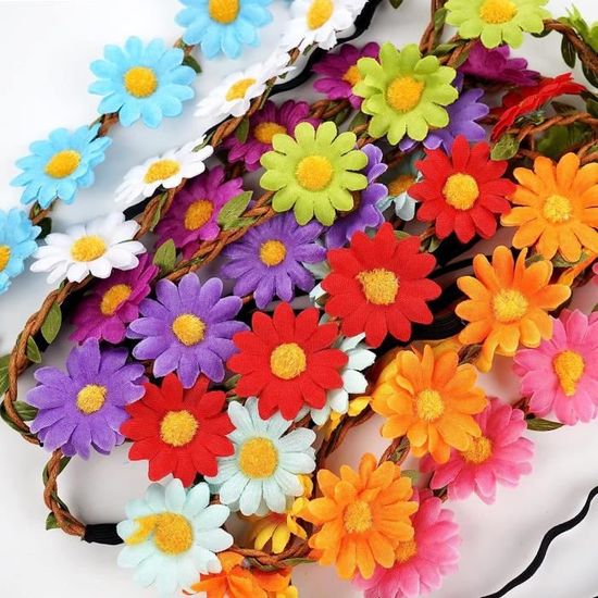 Couronne Florale Bandeau Hippie Tournesol - Style Bohème Beige - Pour Fête, Festival Ou Photo
