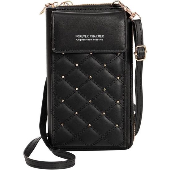 Pochette de téléphone portefeuille en cuir PU croisé tendance pour