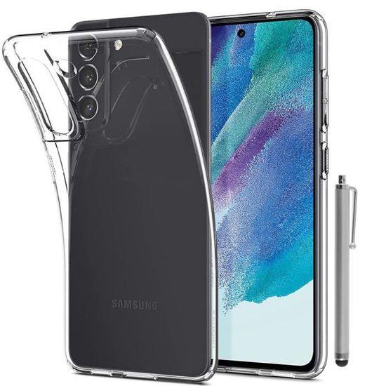 VCOMP® Pour Samsung Galaxy S21 FE 5G 6.4": Coque Silicone gel UltraSlim et Ajustement parfait + Stylet - TRANSPARENT