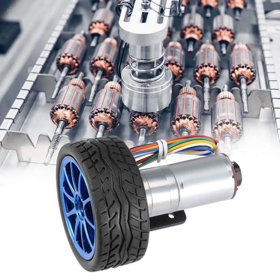 Kit Moteur D'Engrenage DC 12V 600RPM Avec Codeur Et Roue 65mm - Ensemble Complet Pour Robot DIY Et Voiture Intelligente