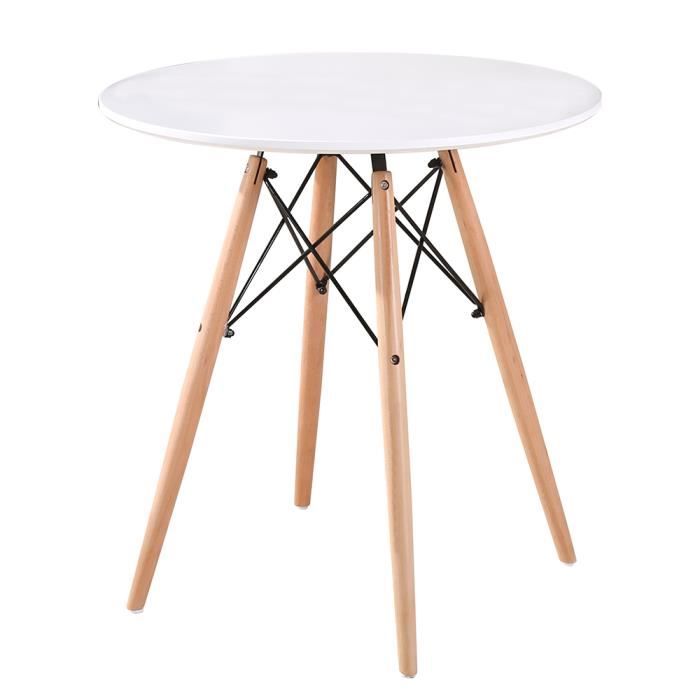 Ø70CM Table à manger ronde de 2 à 4 personnes scandinave blanc laqué + pieds en bois hêtre massif